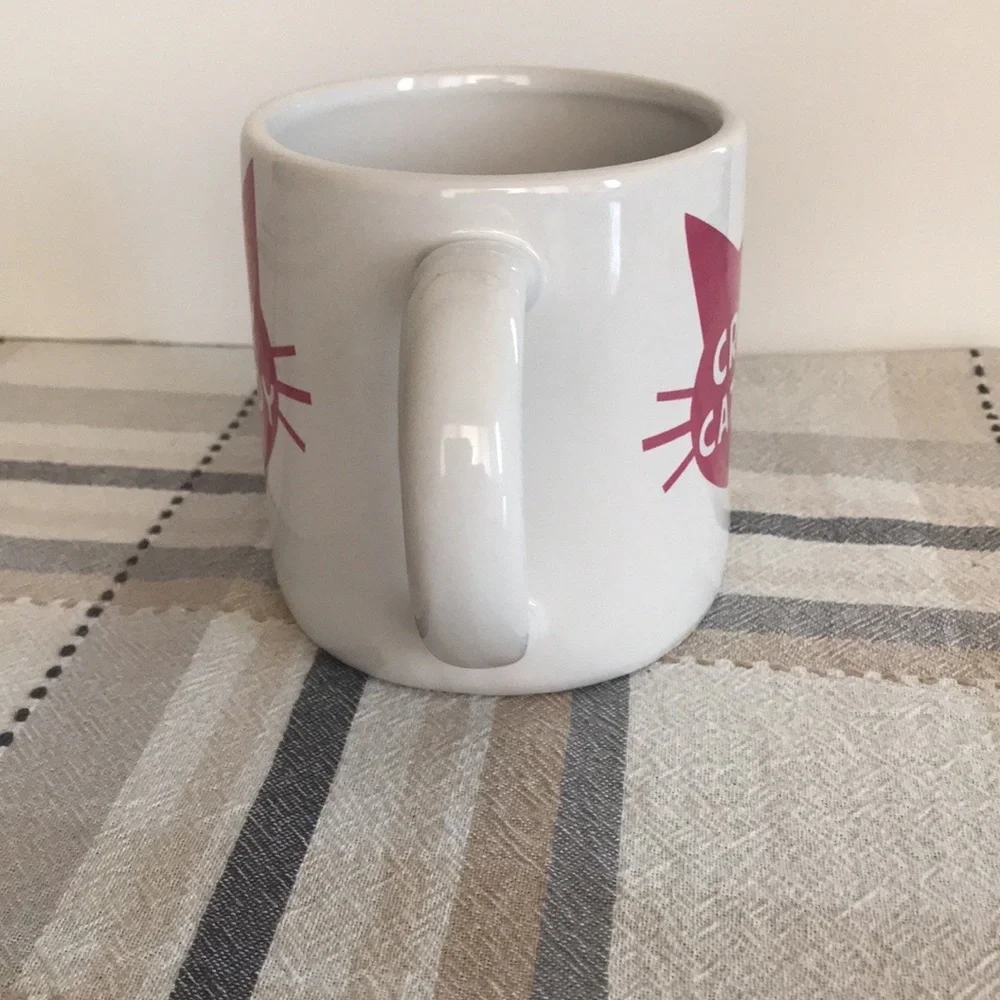 Big Mouth Crazy Cat Lady Cat Paw Coffee Tea Ceramic Mug White Pink 20oz Drink - Picture 5 of 11